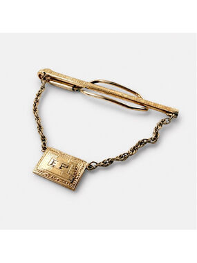 Vintage Hayward Gold Filled Tie Clip with Chain, Mid Century 1950s Mens Tie Bar